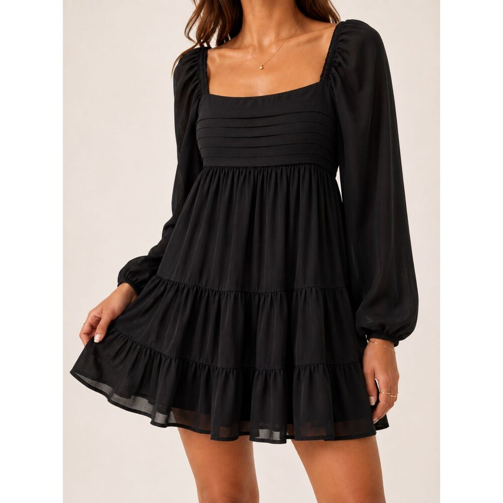 Mi Ami Francesca's XL Black Babydoll Mini Dress Square Neck Romantic Goth